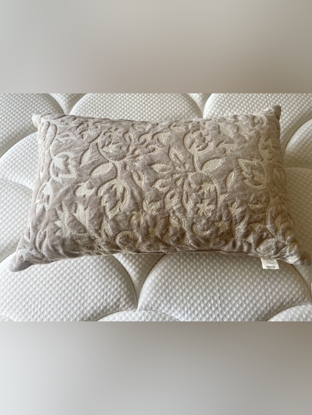 Mainstays Embossed Floral Lumbar Pillow in Taupe and Cream